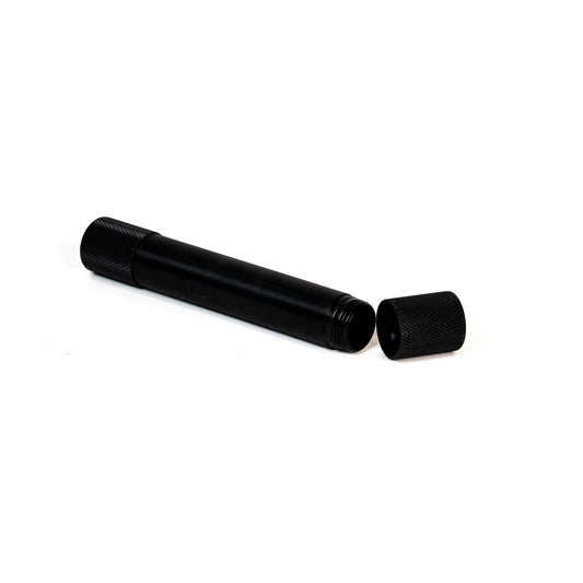 Black aluminum cigar holder on a white background